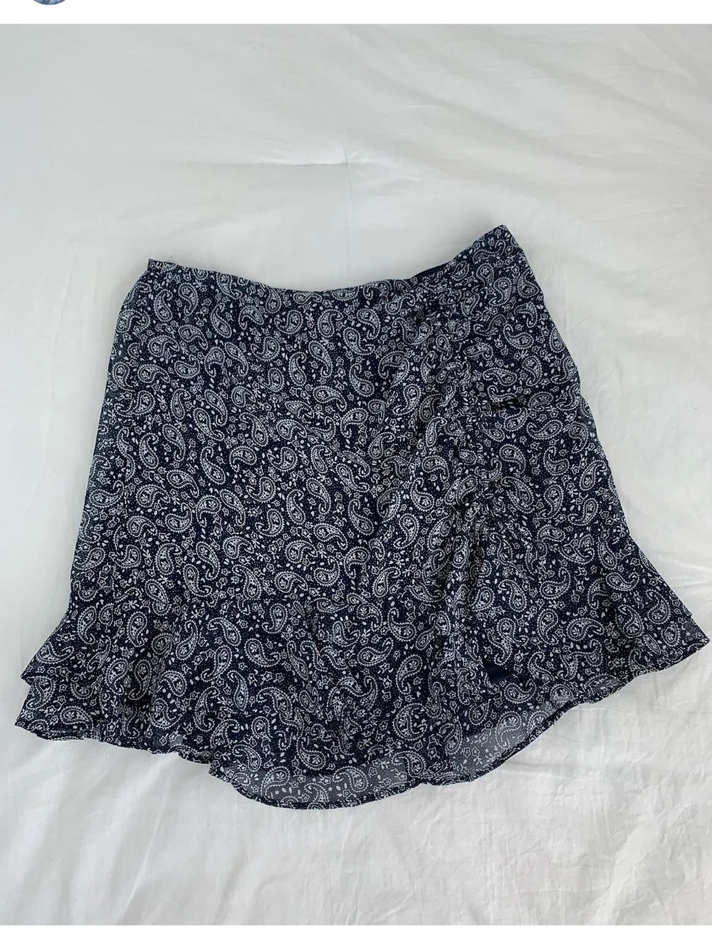 Lizard Thicket Navy & White Paisley Ruffle Hem Skirt